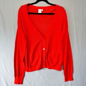 Ichi Womens Open Knit Cardigan Size Large Orange Showgirl Office Work Capsule